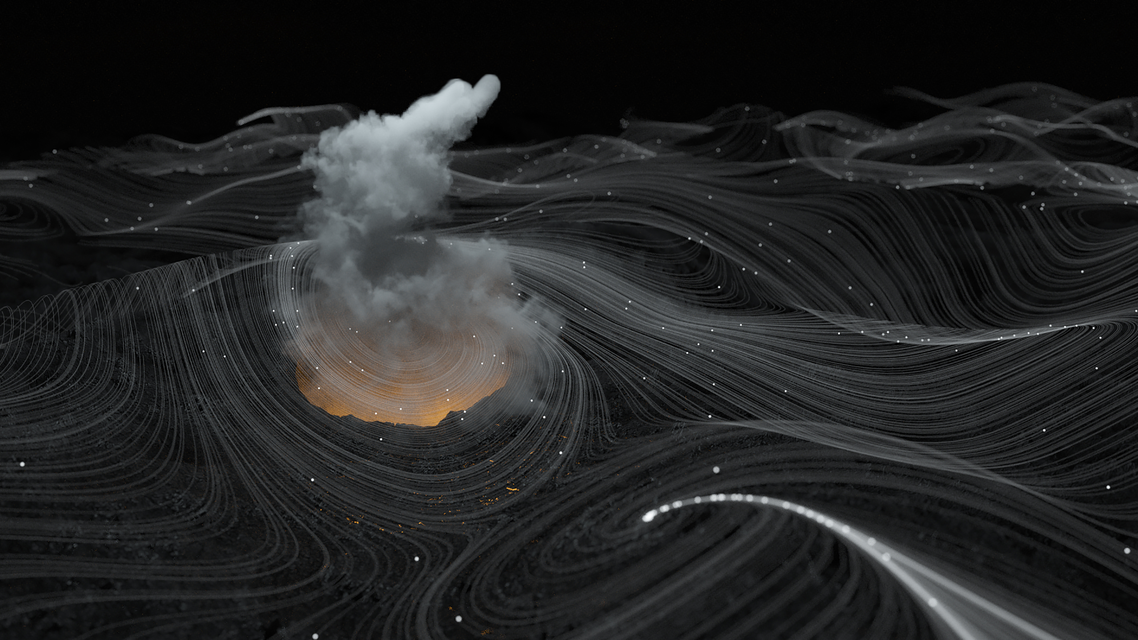 Simulation Gruner Imagefilm Stellantriebe Boden 3D Animation mir Luftstrom aus dem Boden