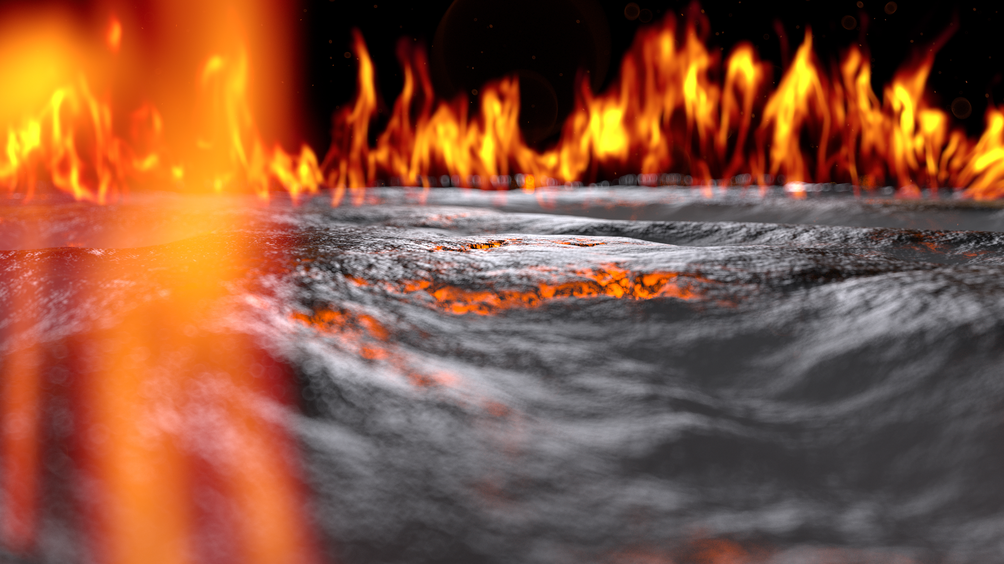 Gruner 3D Imagefilm Brandschutz Element Feuer Kamerafahrt durch eine brennende Szenerie