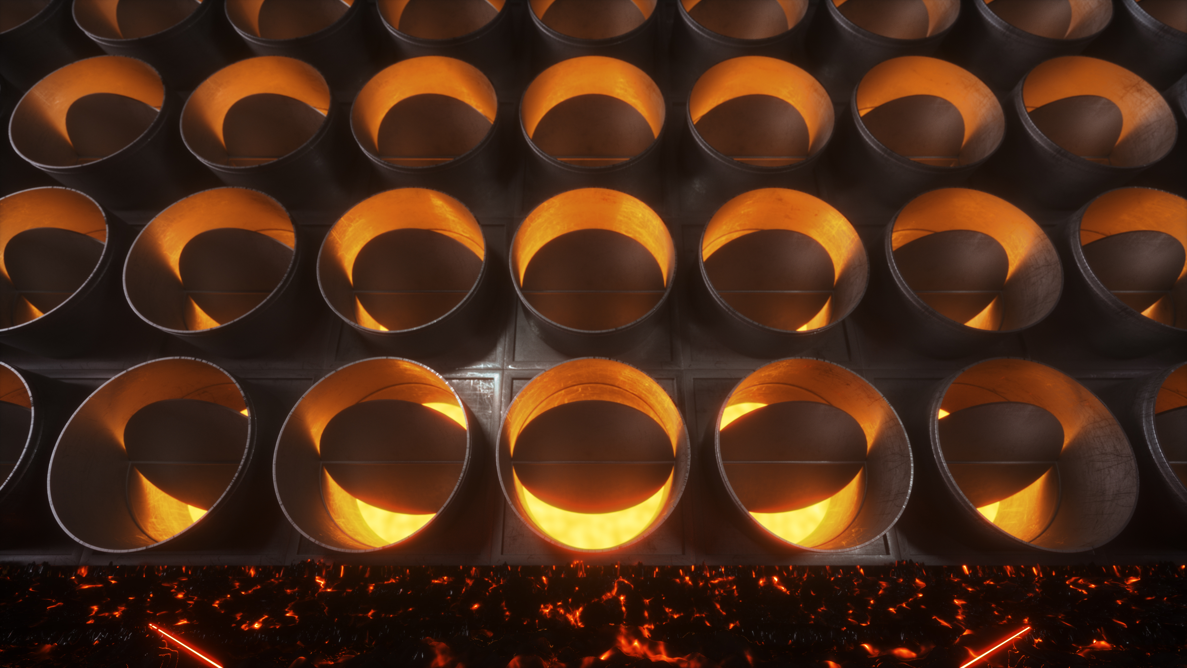 Gruner 3D Imagefilm Brandschutz Lüftungsklappen Eine Wand aus Lüftungsklappen, die das Feuer aussperren