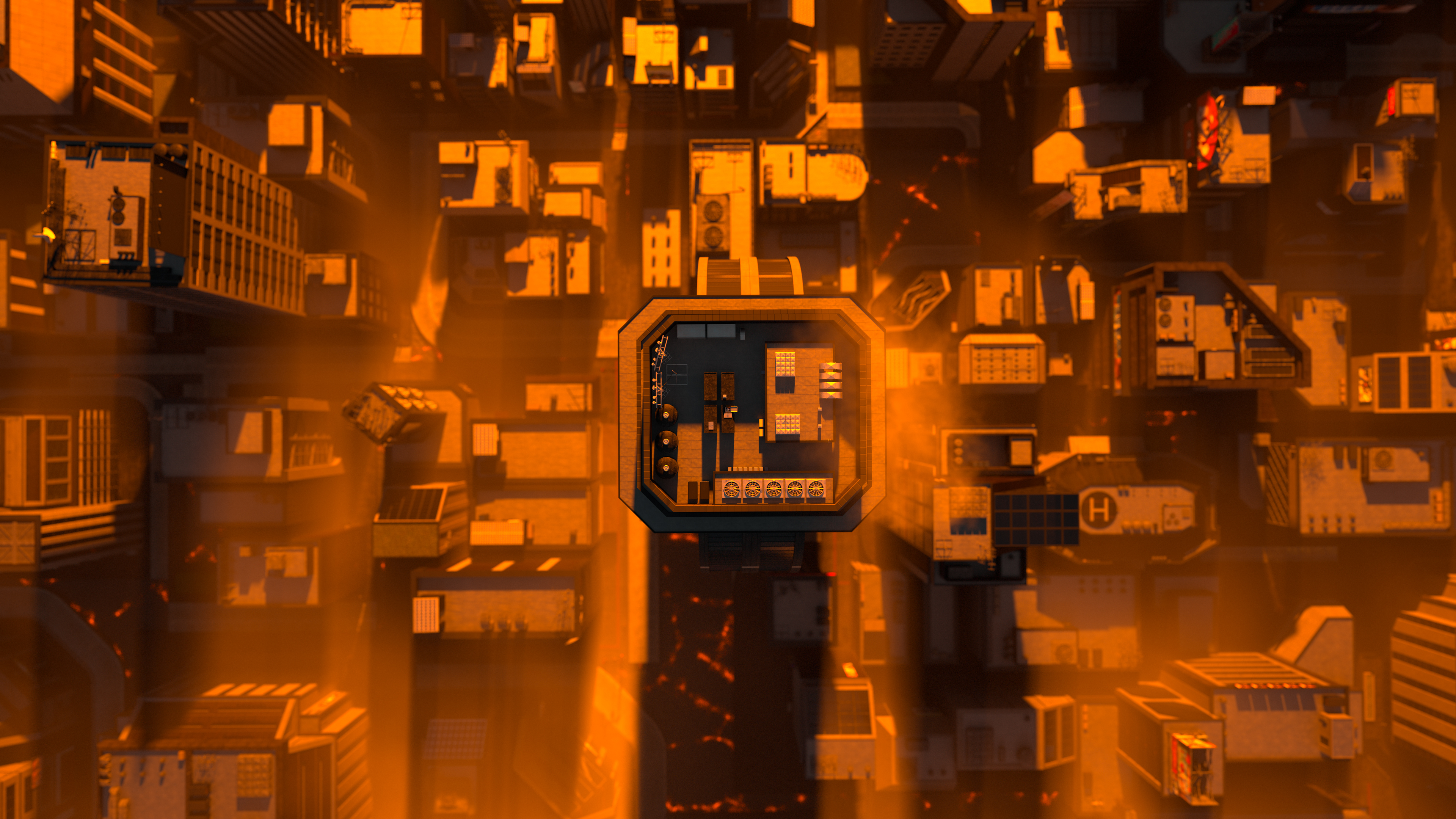 Gruner 3D Imagefilm Brandschutz Stadtansicht Vogelperspektive auf eine Stadt