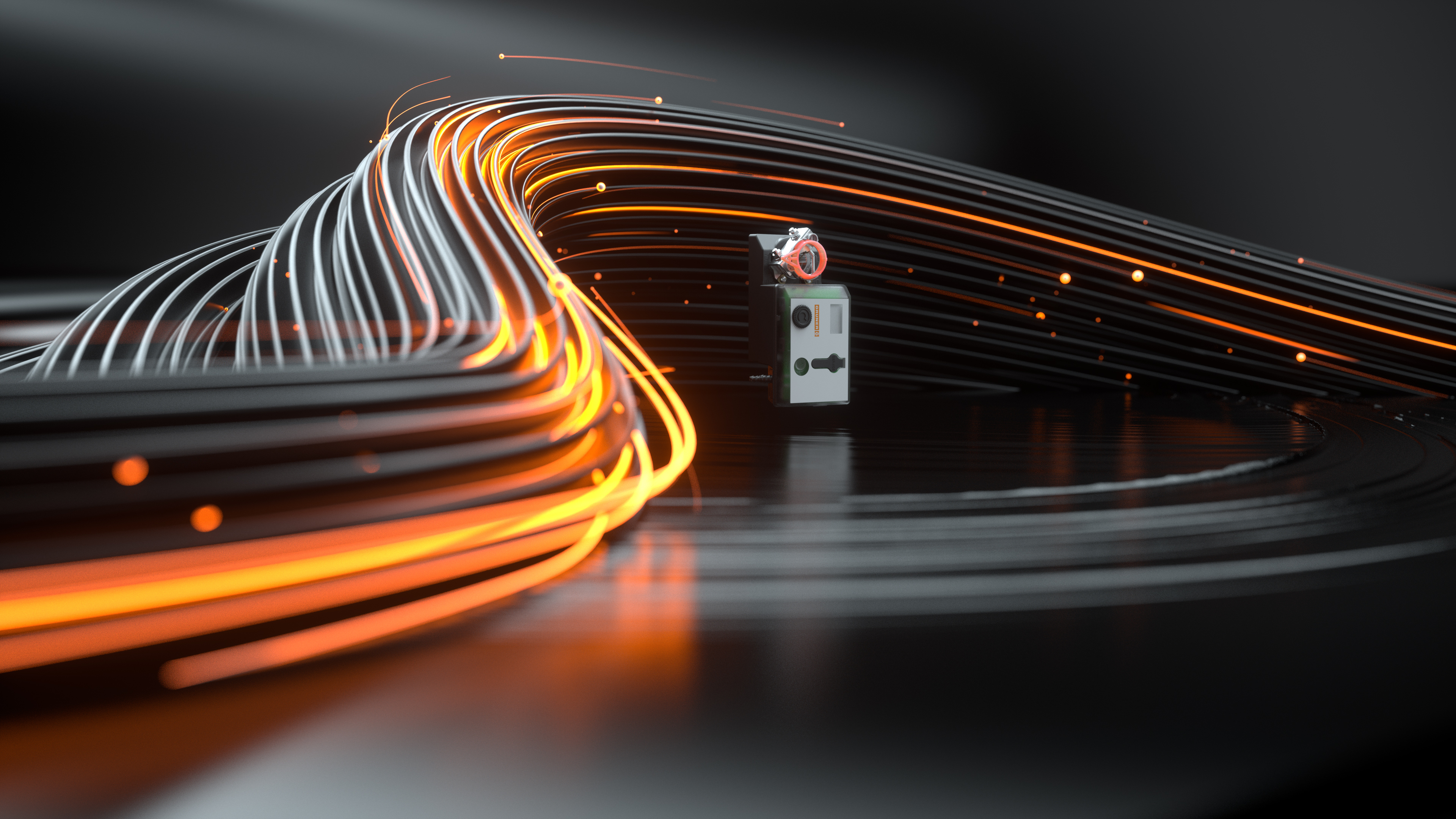 Gruner Volumenstromregler 327 VAV Produktansicht Gruner 327 VAV erscheint in den abstrakten Lichtstreifen