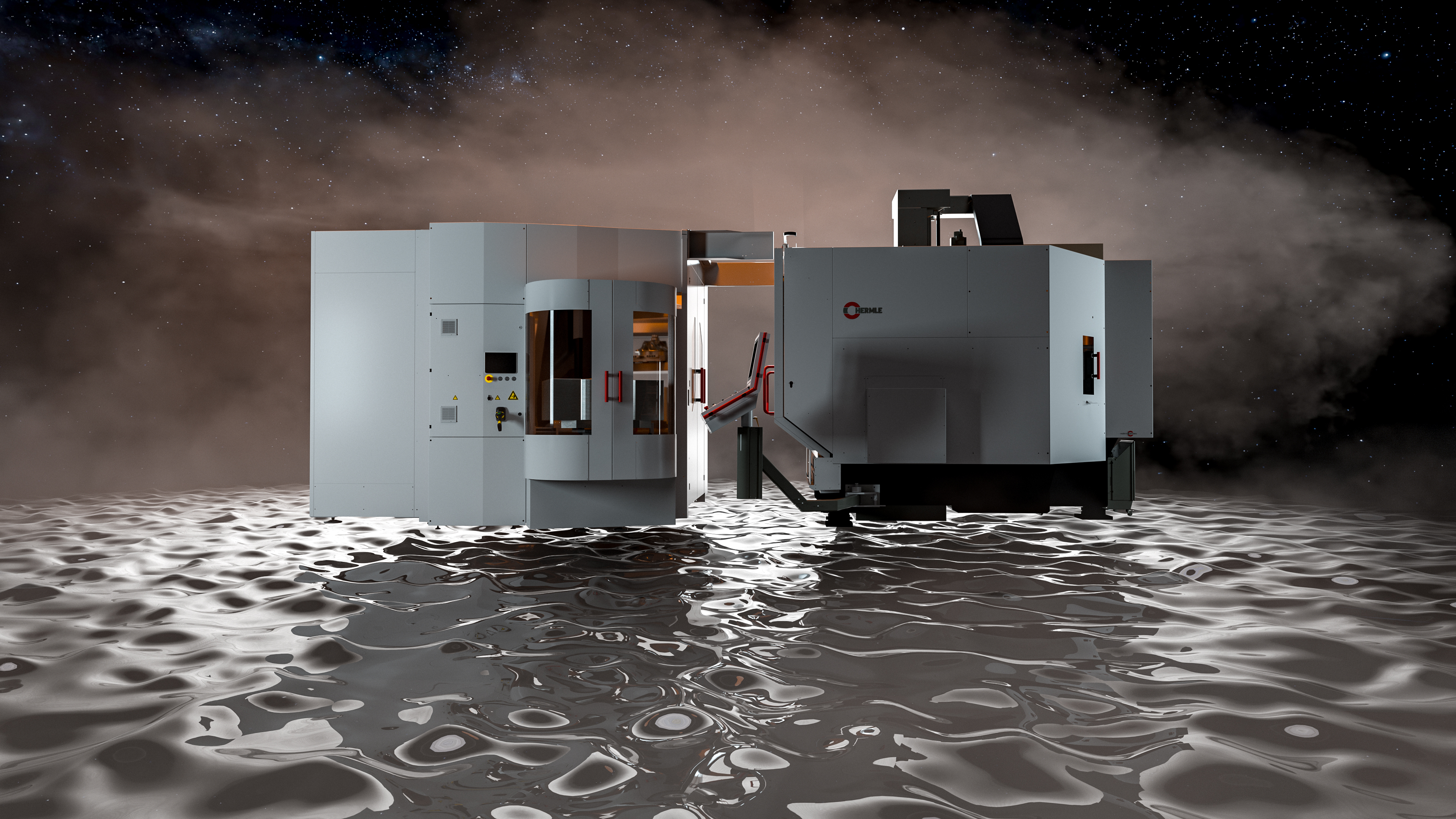 Hermle HS-Flex Kampagne Social Media Film Produkt Produktdarstellung der Hermle HS-Flex auf einem abstrakten Planeten