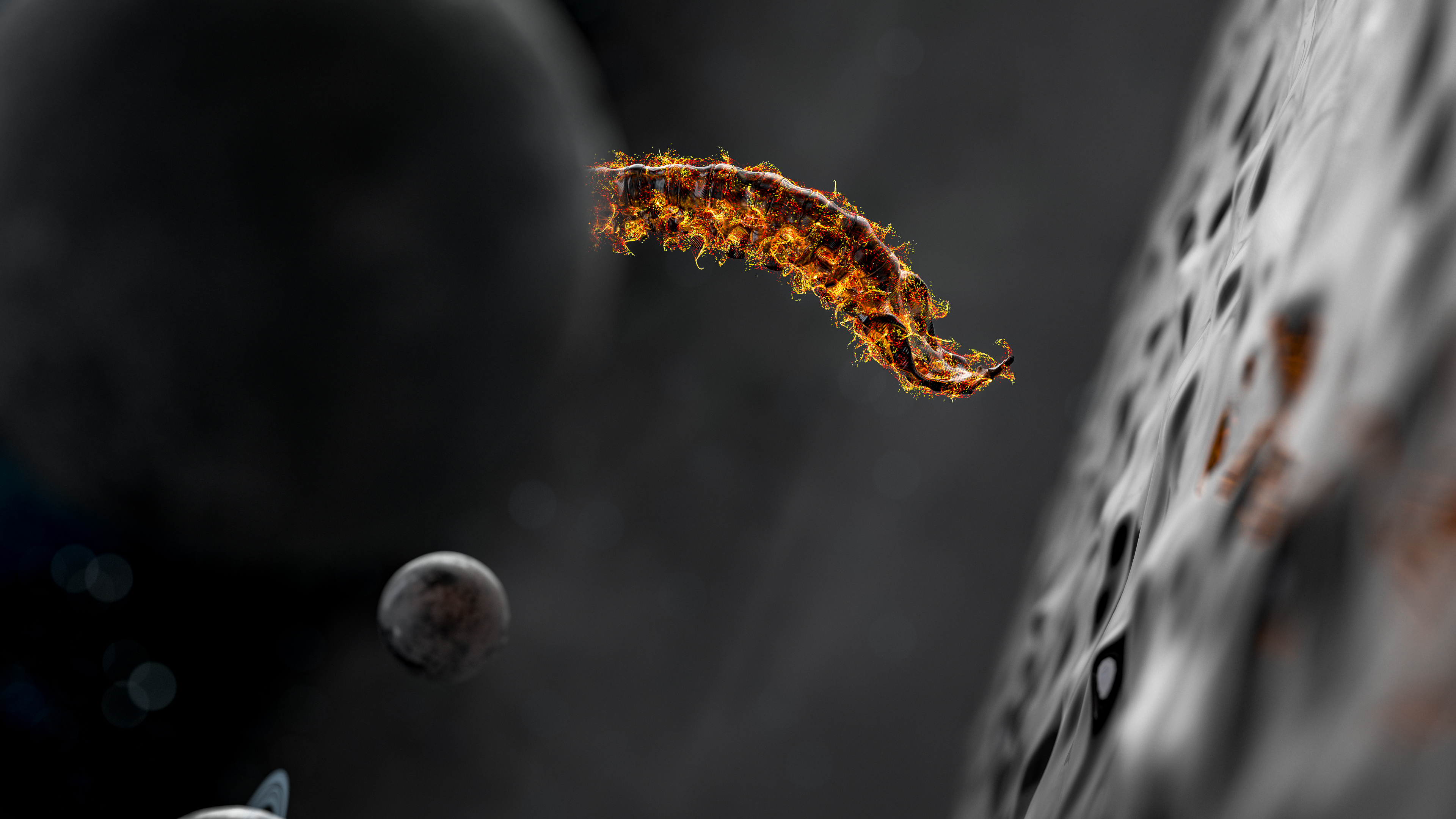 Hermle HS-Flex Kampagne Social Media Film Partikelsimulation Partikelsimulation einer Wirbelsäule aus Stahl