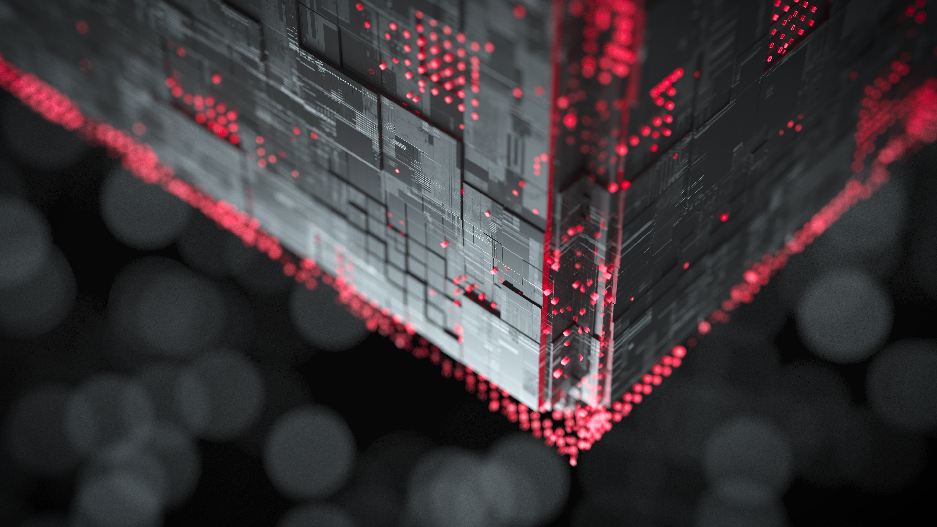 Hermle RS1 Kampagne Social Media Film Kubus 3D Simulation von Lichtpunkten auf einem Stahlkubus