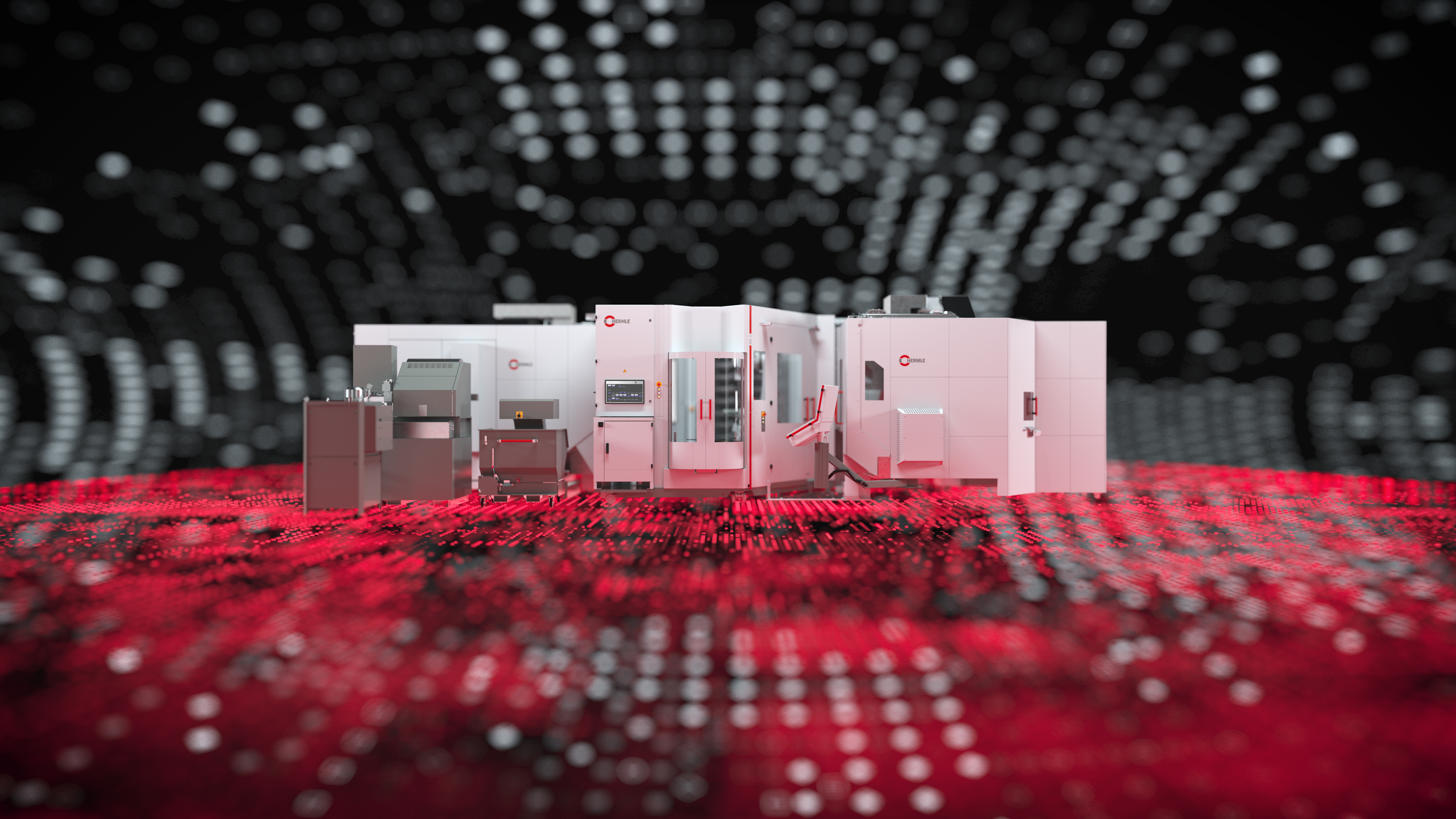 Hermle RS1 Kampagne Social Media Film Robotersystem Ansicht des Robotersystems Hermle RS1 in einem abstrakten 3D Umfeld