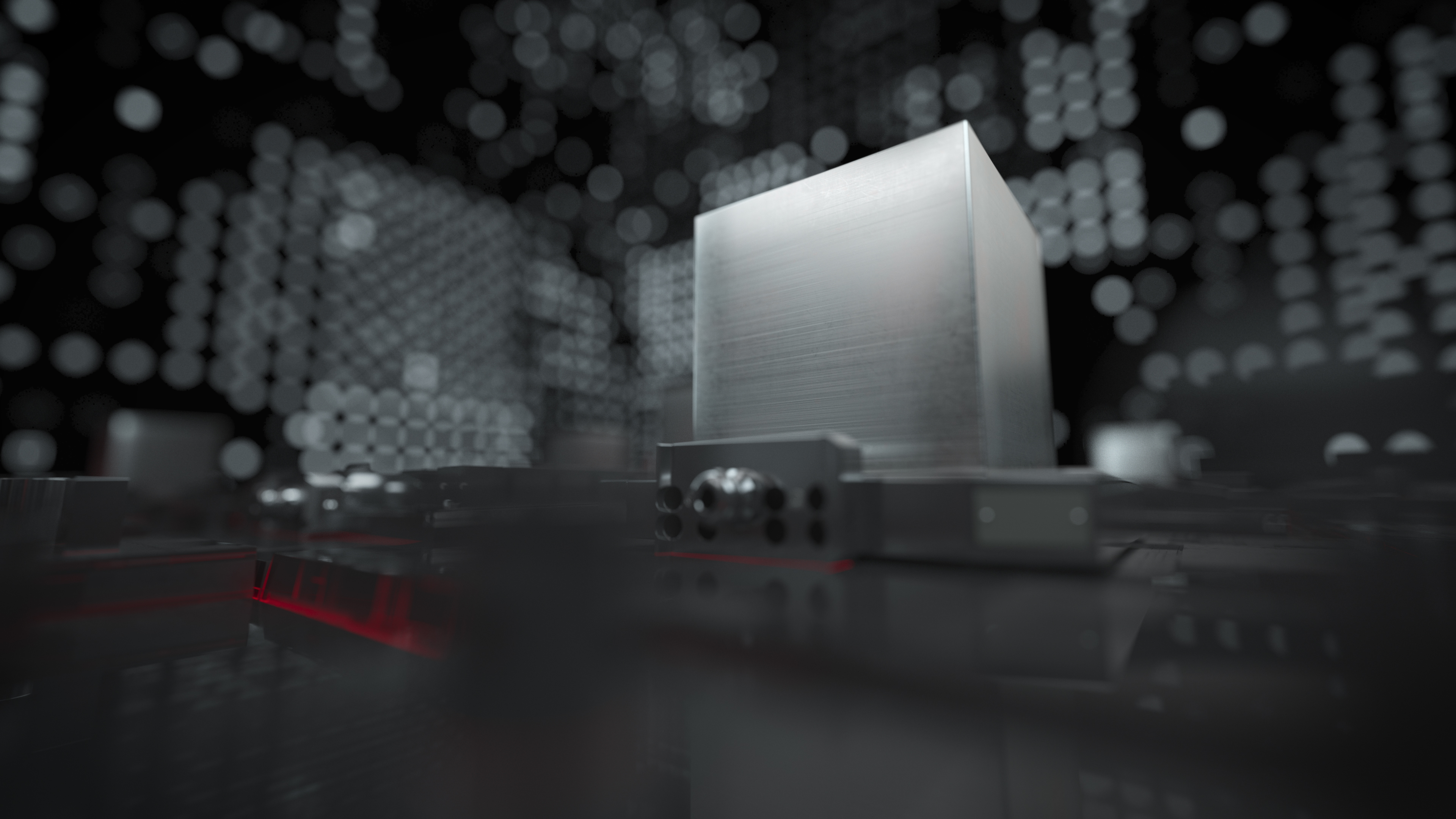 Hermle RS-1 Kampagne Social Media Film Kubus 3D Animation eines Kubus auf einer Palette in einem abstrakten Raum