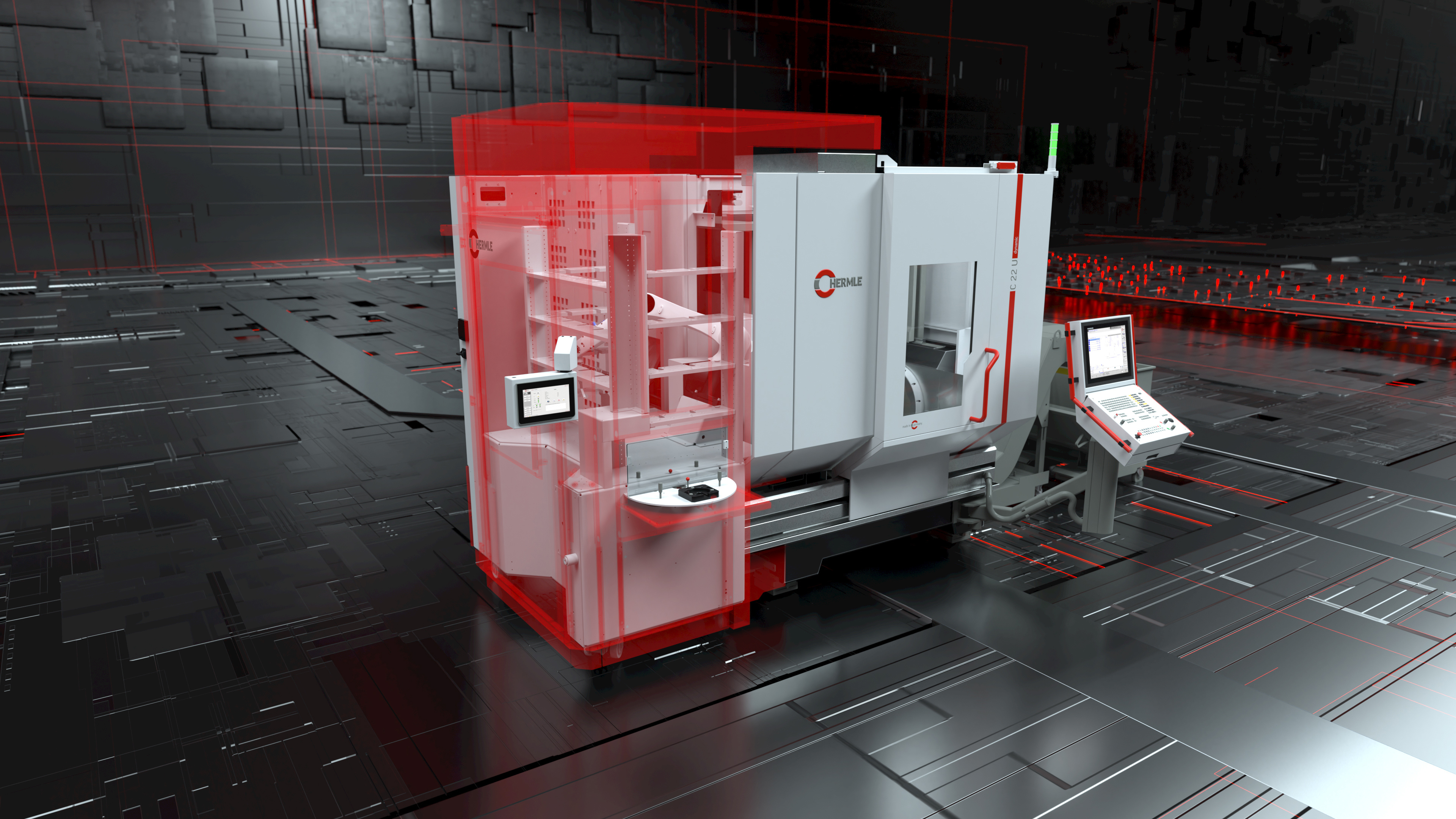 3D Rendering des Hermle RS 05-2 Abmessungen 3d Wireframe der Abmessung der Hermle RS 05-2