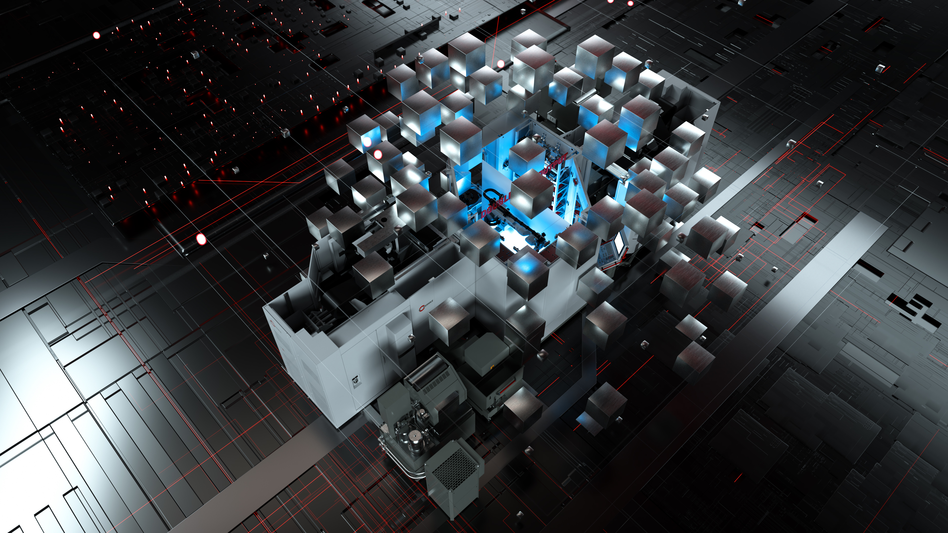 Hermle Robotersystem RS 1 Produktfilm Entstehung 3D Darstellung der entstehung des RS 1 aus dem Kubus