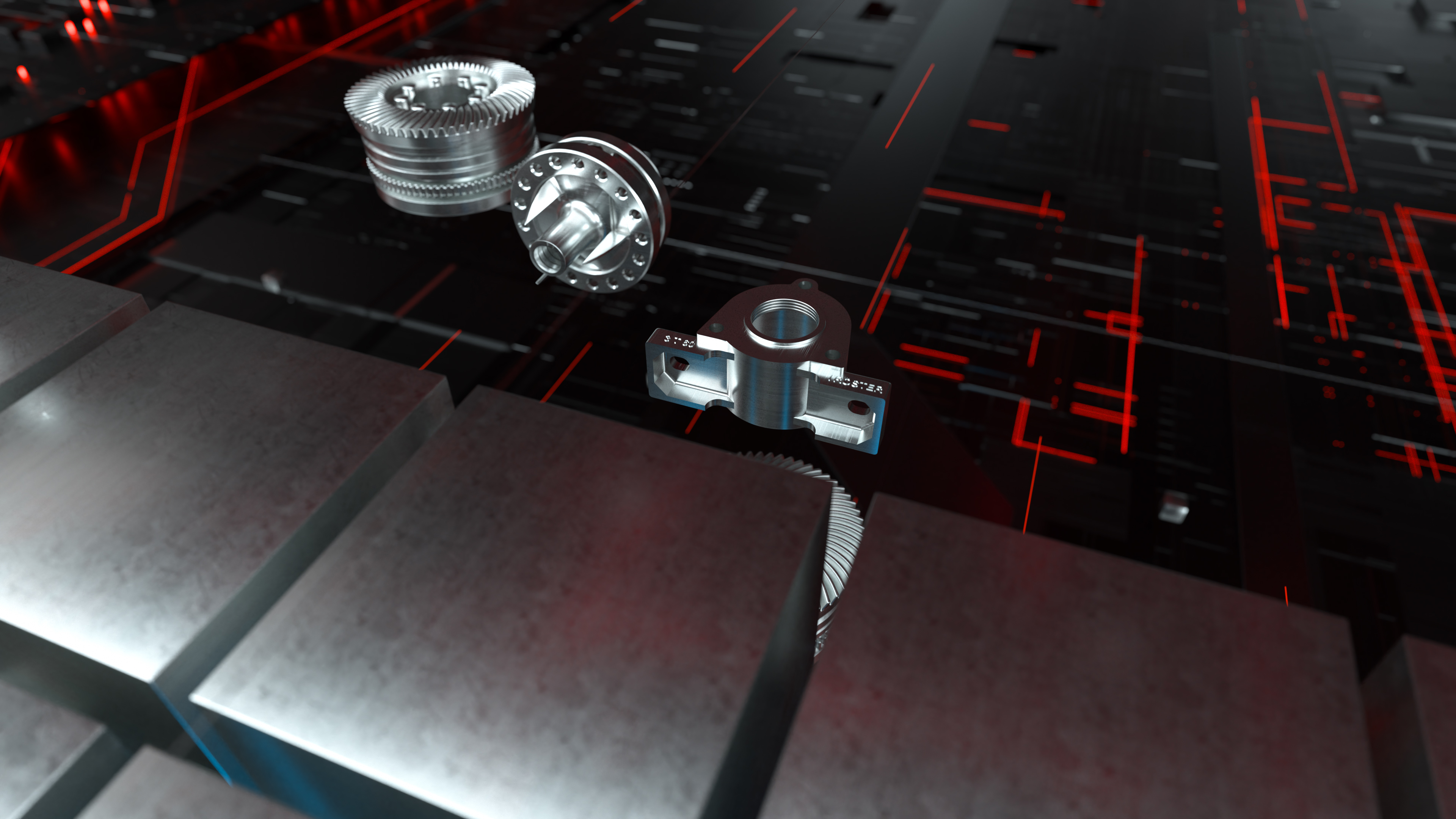 Hermle Robotersystem RS 1 Produktfilm Kubuswelt 3D Rendering der Werkstücke, die aus dem Kubus entstehen