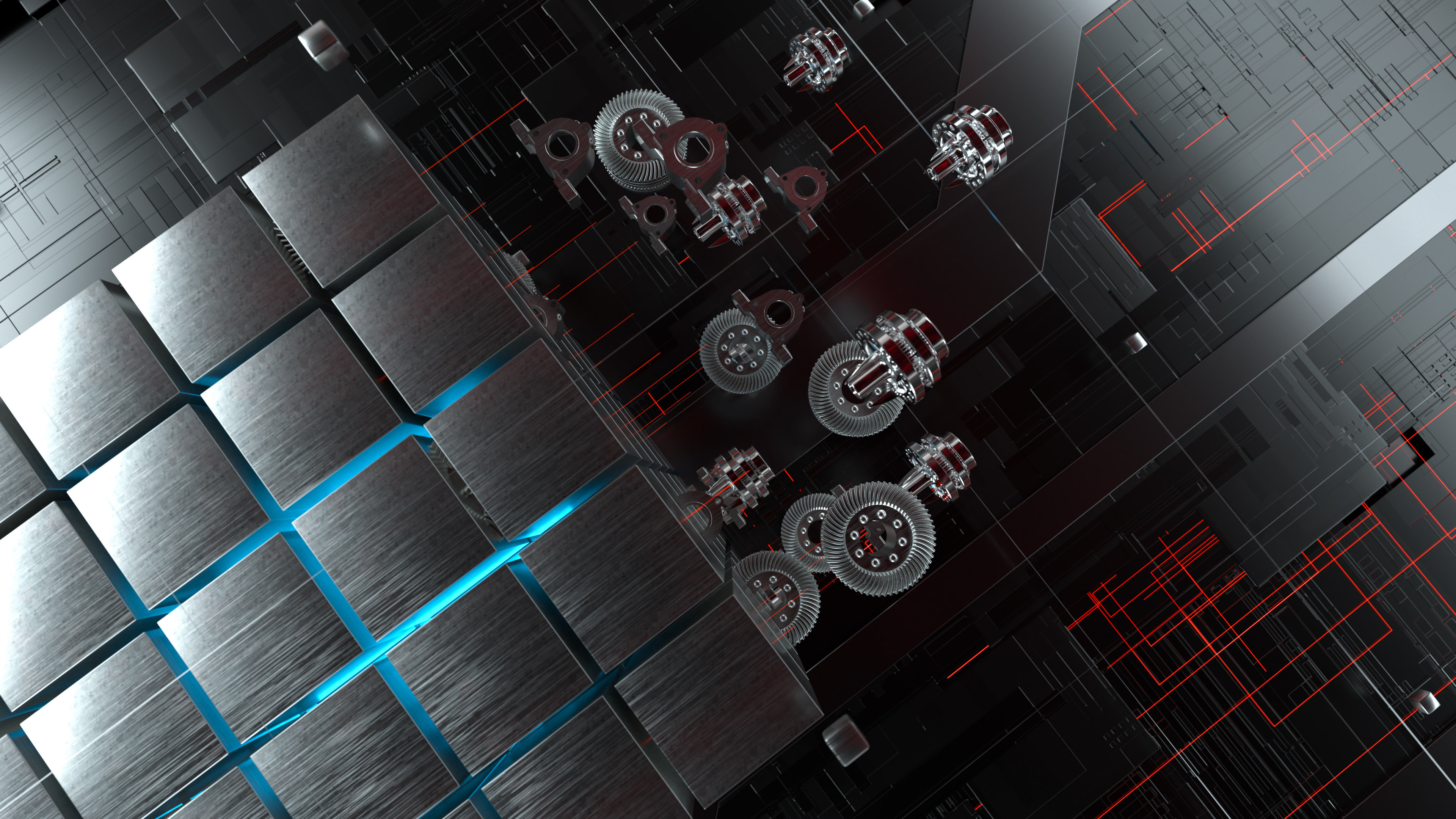 Hermle Robotersystem RS 1 Produktfilm blauer Kubus Entstehung der Werkstücke aus dem blau leuchtenden Kubus