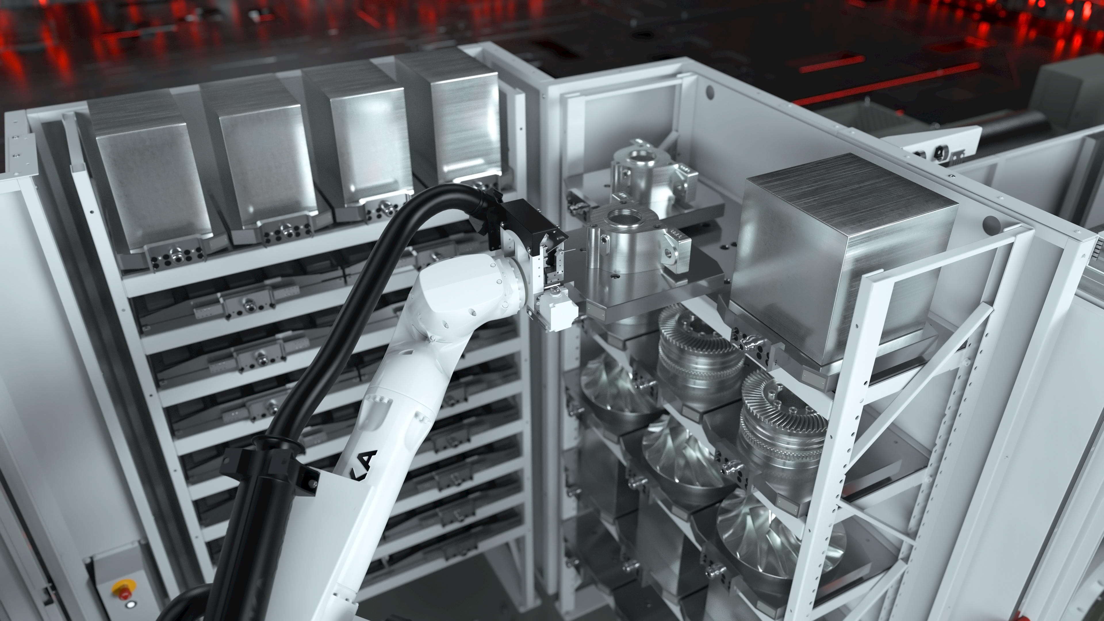 Hermle Robotersystem RS 1 Produktfilm Paletten 3D Animation des Paletten-Regals im Hermle RS 1 Robotersystem