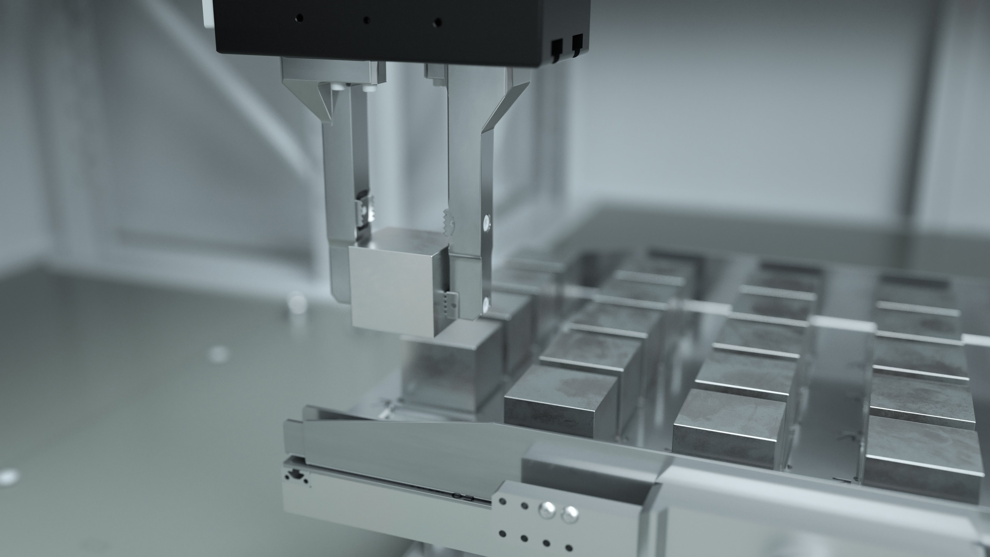 Hermle Robotersystem RS 1 Produktfilm Matritze 3D Animation des Greifers bei der Entnahme aus der Matritze