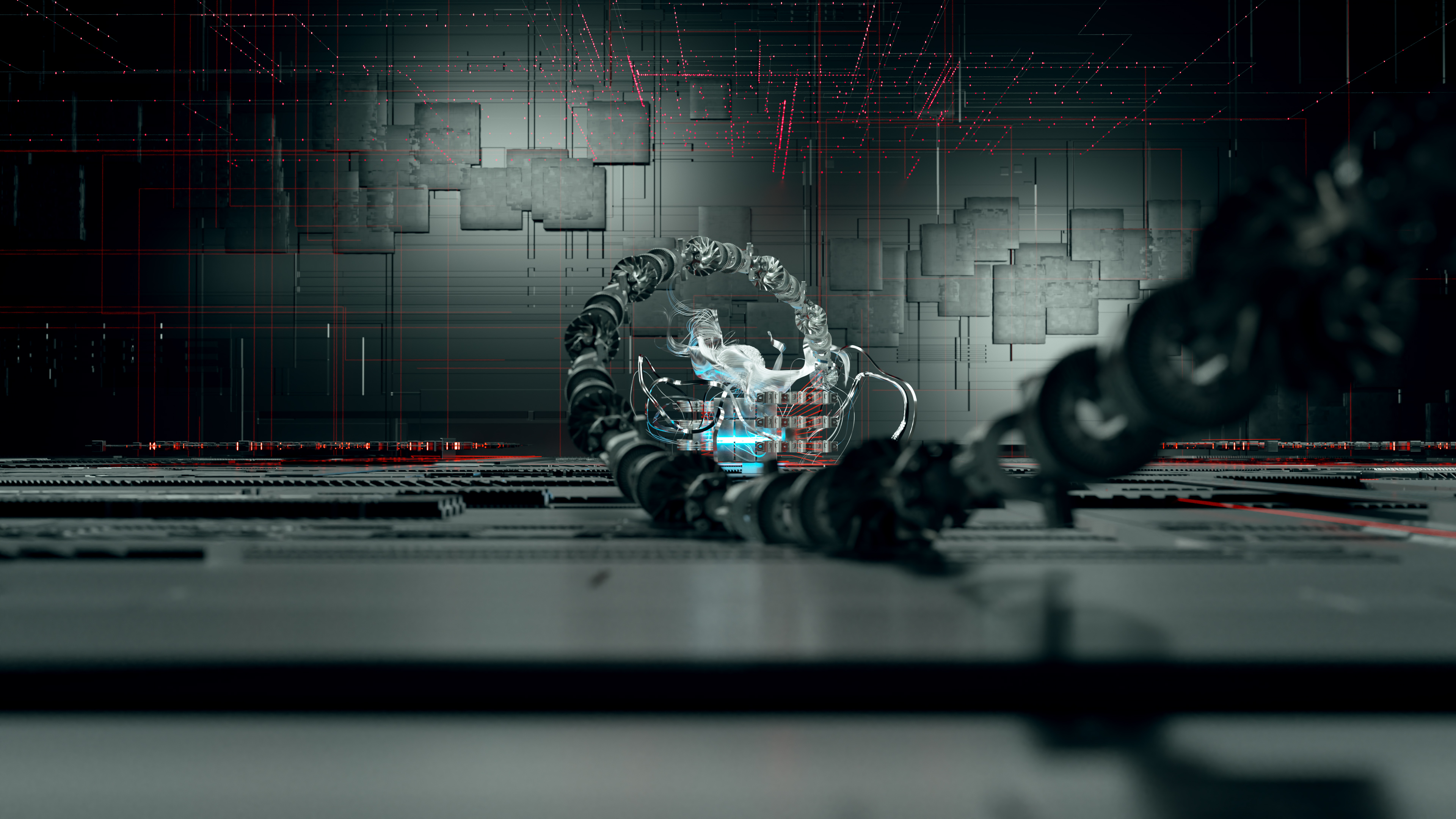 Hermle Robotersystem RS 1 Produktfilm Concept Wire 3D Animation Concept Art Band aus Werkstücken