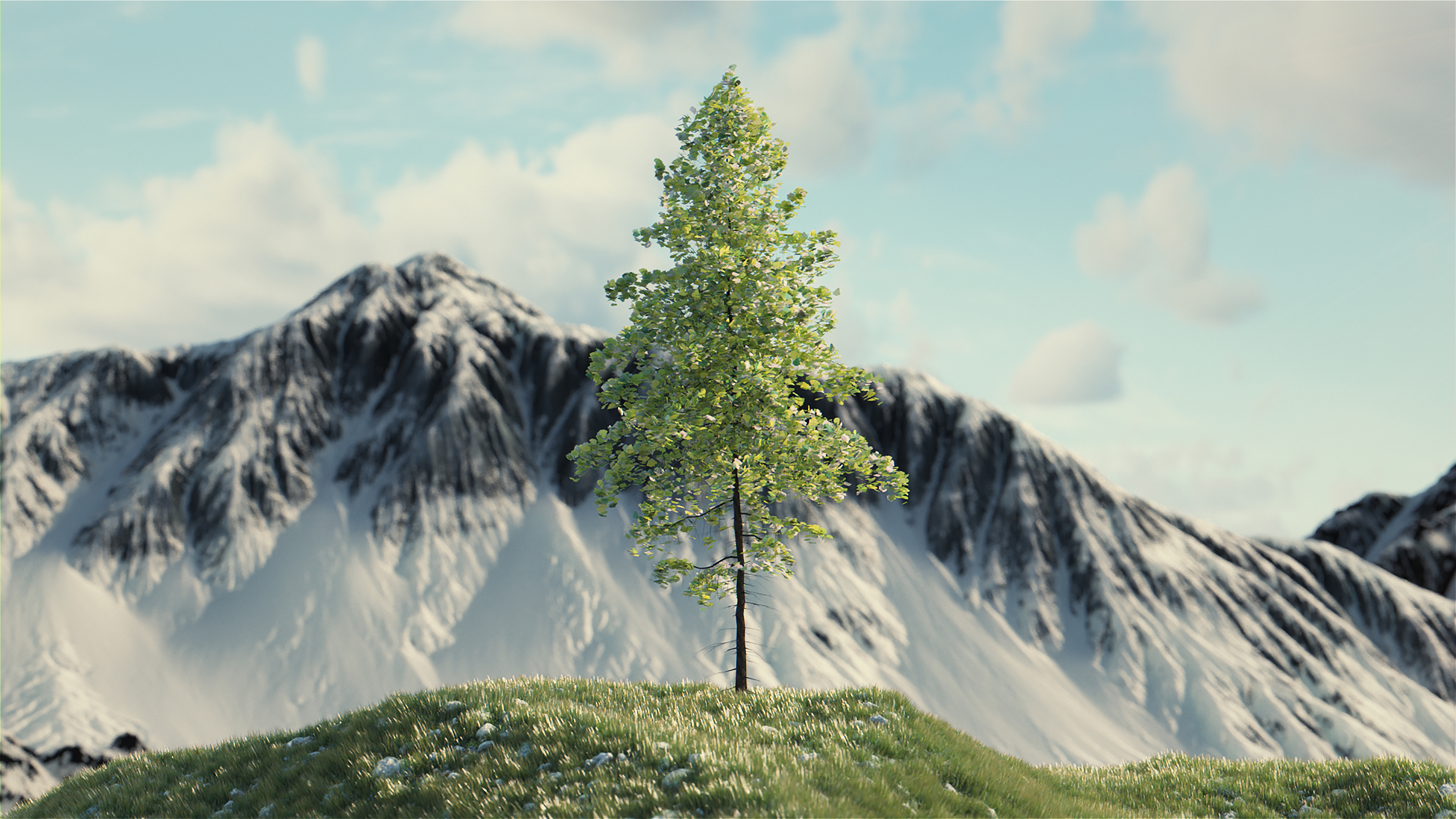 Hunkeler Imagefilm Green Line Concept Baum Grüner Baum aus recycelten Kunststoffblättern in der Bergwelt