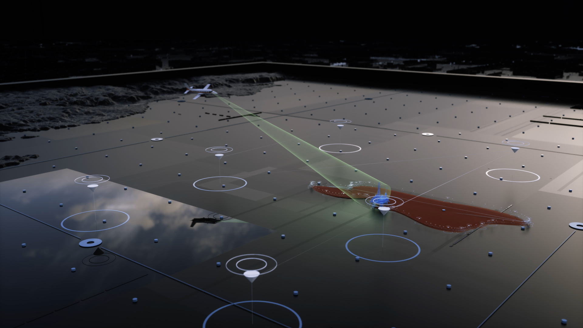Optimare Imagefilm Oil Pollution Sensors Optimare Imagefilm Oil Pollution Flugzeug mit Sensorkegel zur Ortung