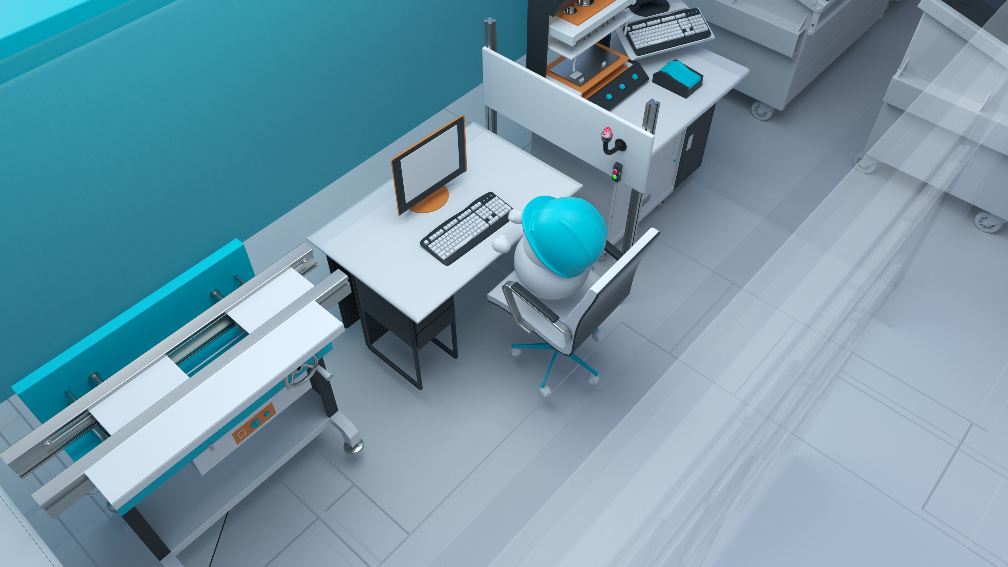 Rafi Kampagne Kis.Me Simply solved Büro 3D Rendering mit Blick in eine stilisierte Büroarbeitsplatz