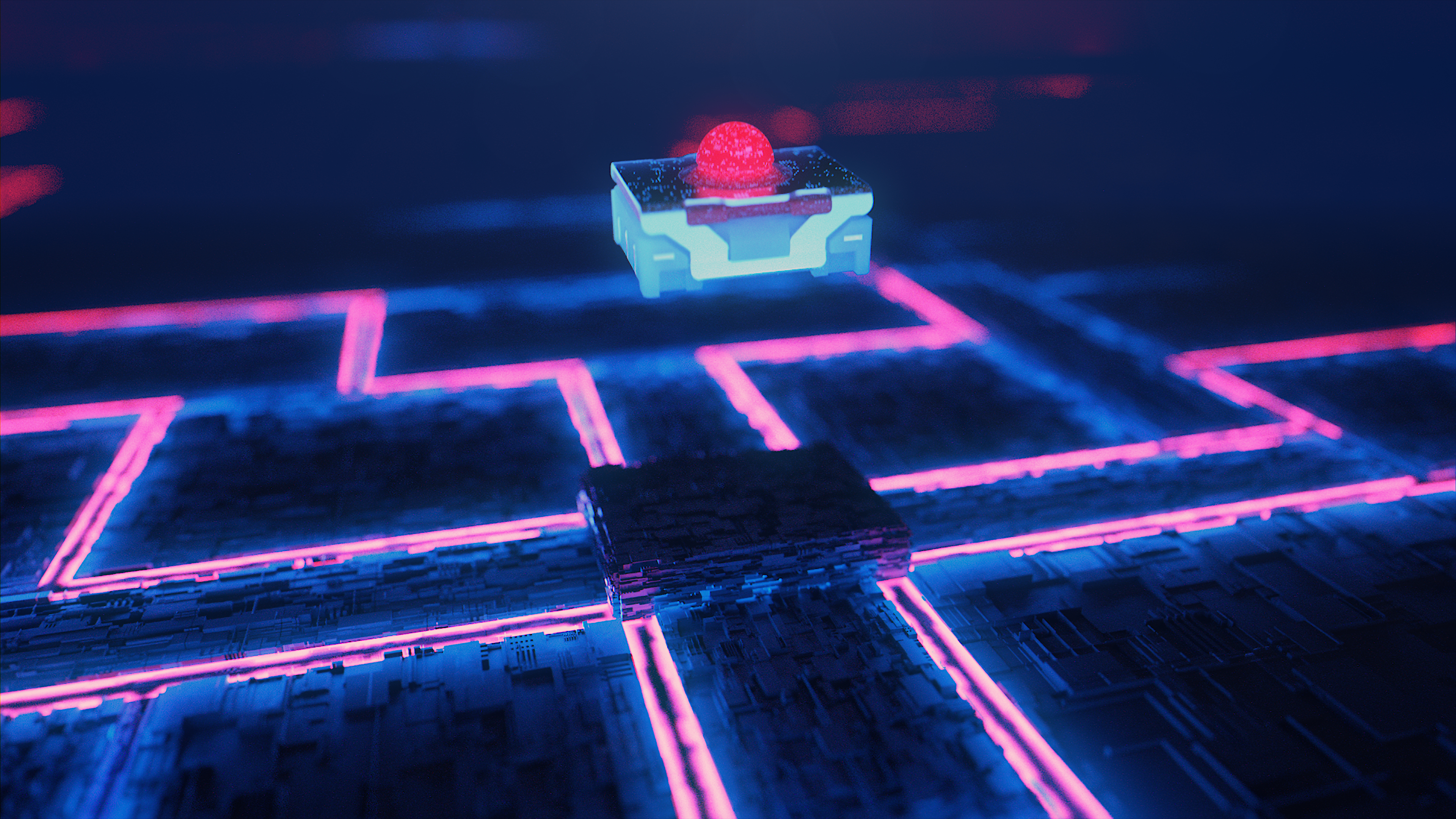 Rafi Produktfilm Micon Taster 3D Rendering Rafi Micon Taster im blauen Umfeld mit Linien