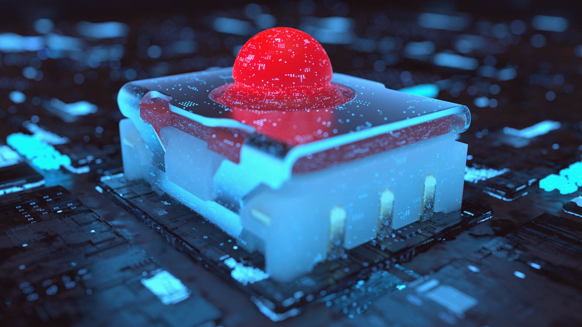 Rafi Produktfilm Micon Detail 3D Rendering Rafi Micon im blauen Umfeld