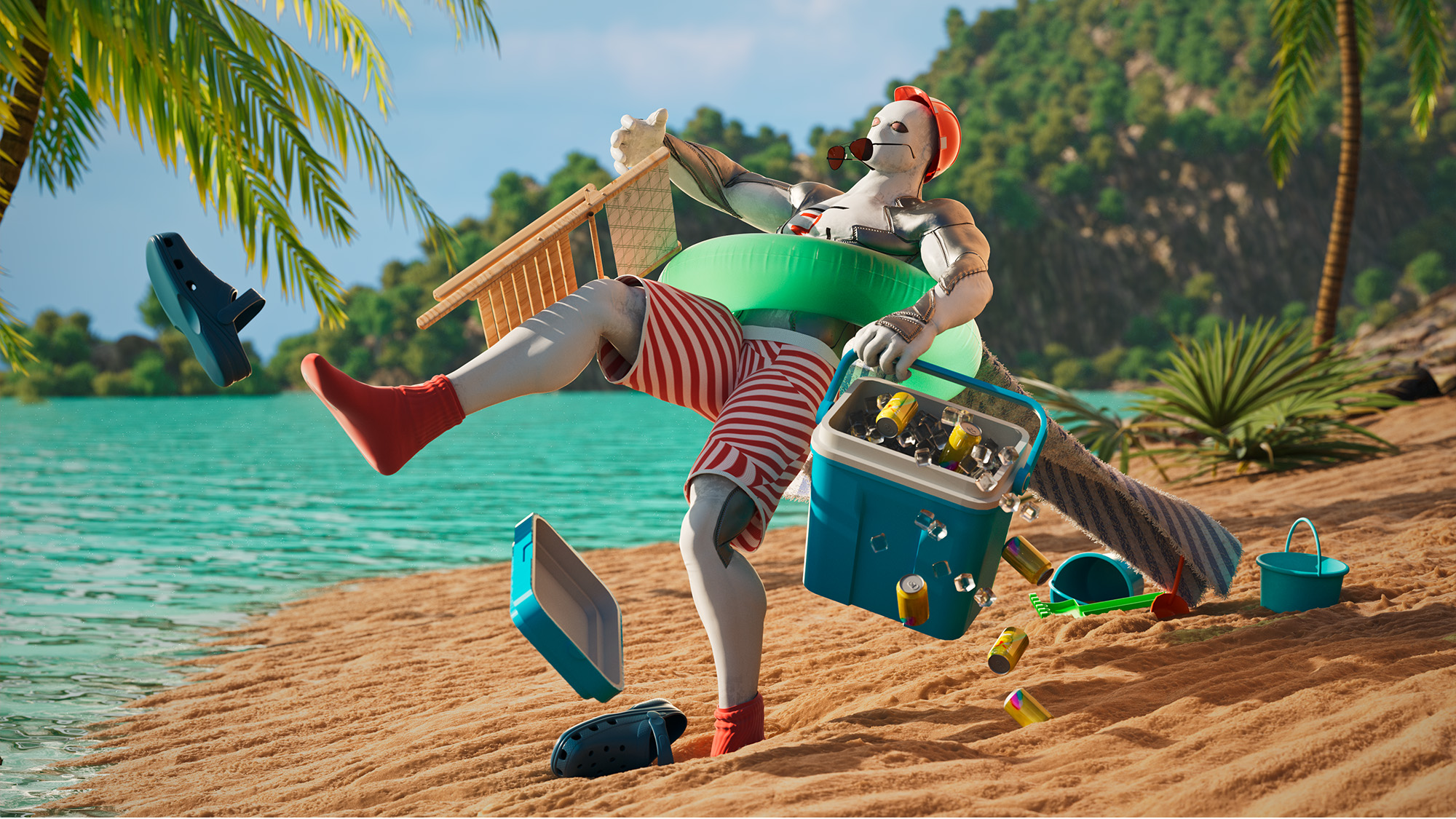 Rueckert 3D Kampagne Sommer Superhero am Strand Rueckert 3D Kampagne Sommer Superhero am Strand