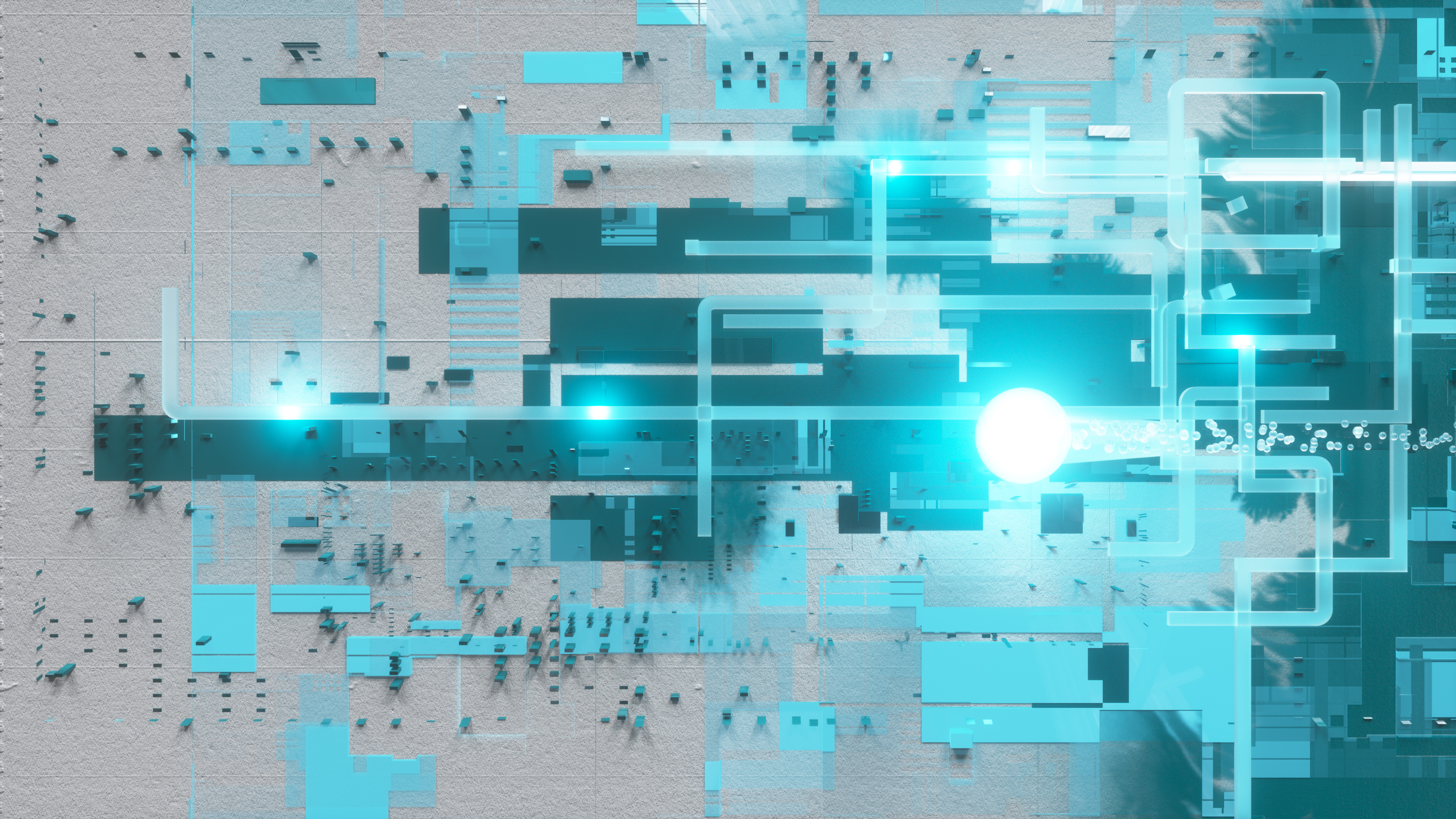 Stadtwerk am See 3D Leistungsfilm Teledata Animierte Formen und Begriffe über eine Papieroberfläche