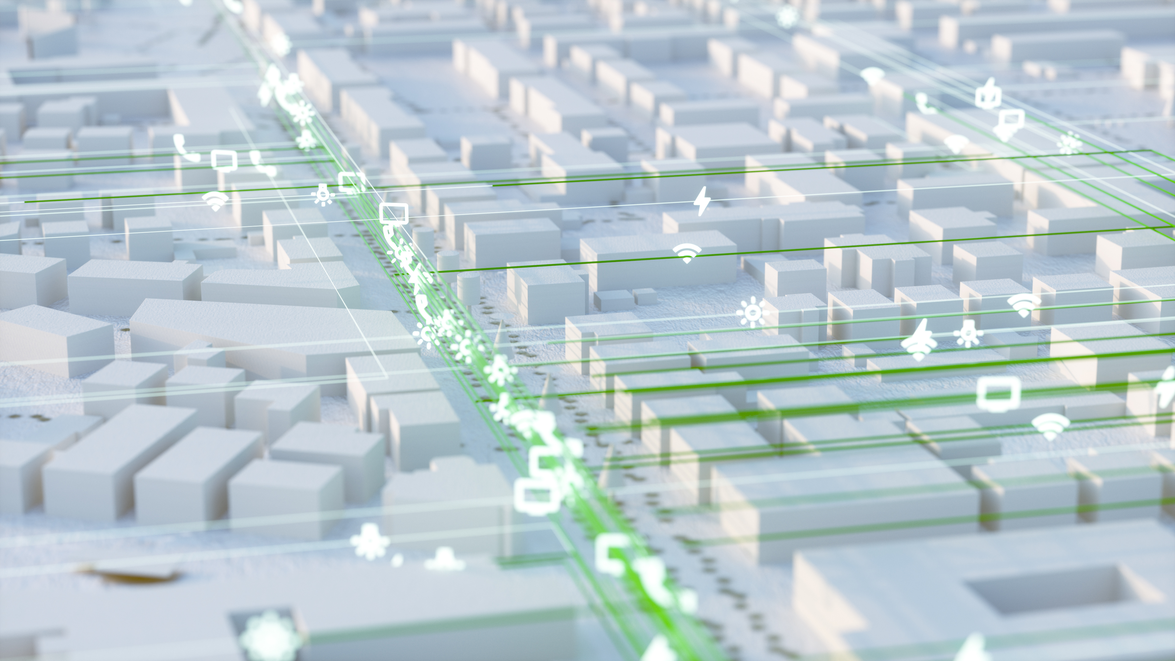 Stadtwerk am See 3D Leistungsfilm Lowpoly Stadt Flug über die abstrakte Stadt Friedrichshafen