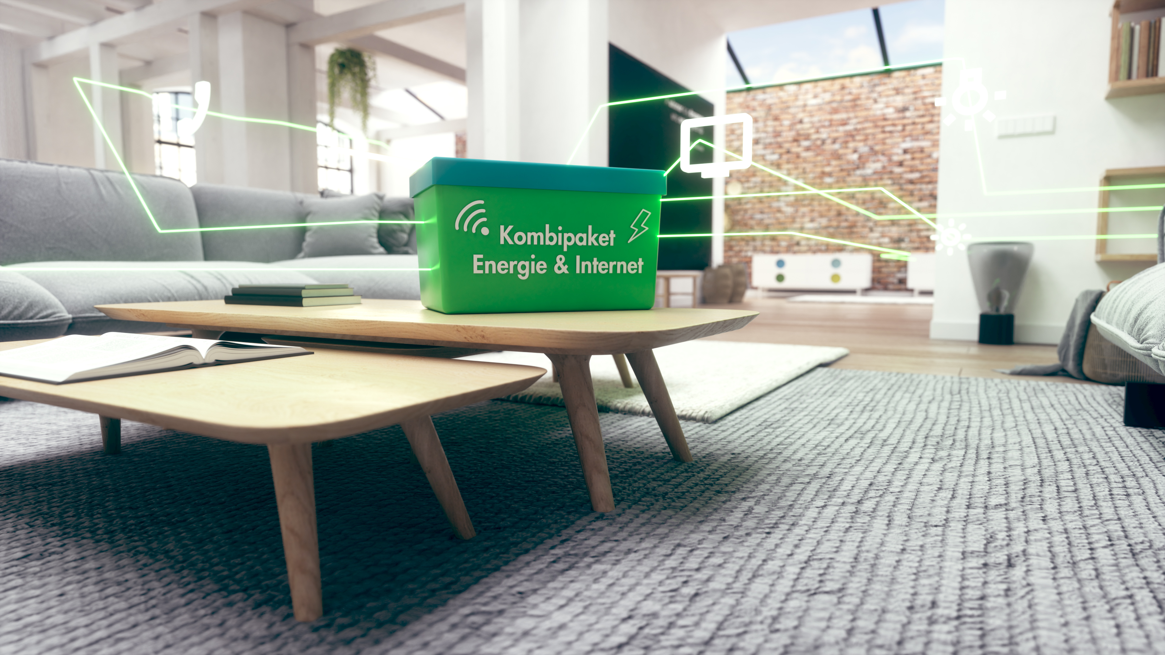 Stadtwerk am See 3D Leistungsfilm Kombipaket Grüne Lichstrahlen iluminieren das Kombipaket